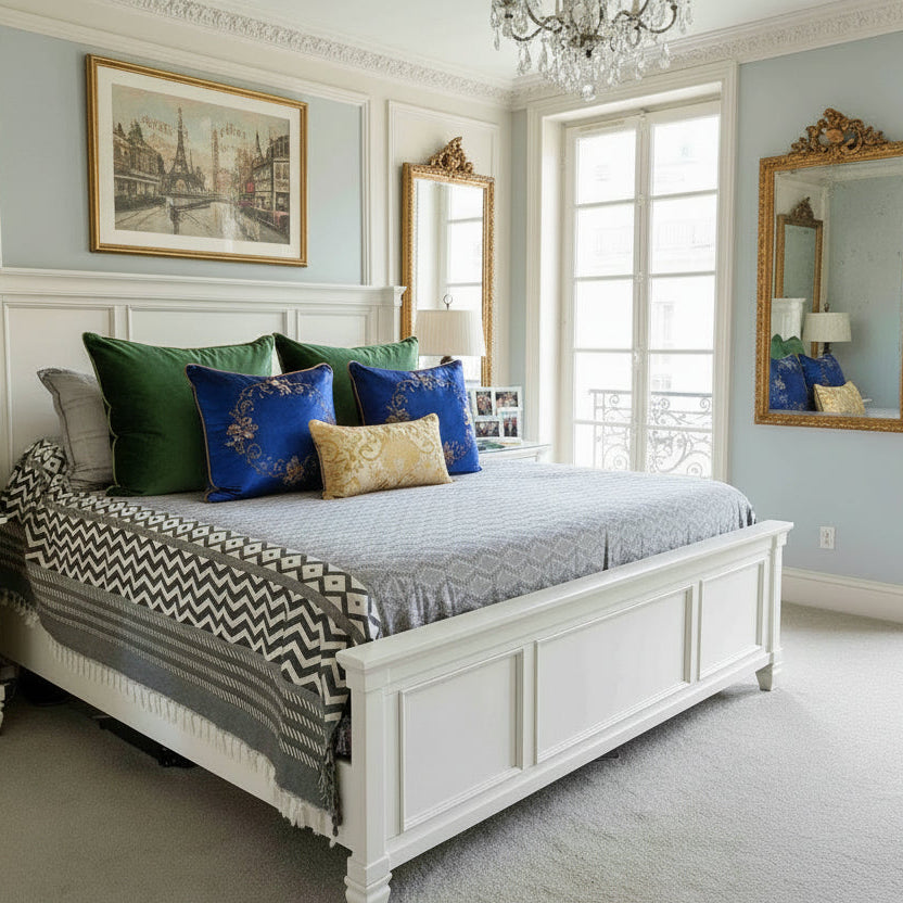 XXL Zig-Zag Fouta Bedspread - 100% Cotton Damask Weave for Queen & King Beds
