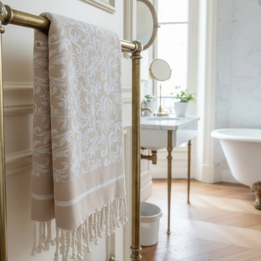 Fleurs Fouta Towel | Floral Damask 100% Cotton | The Fouta Spa