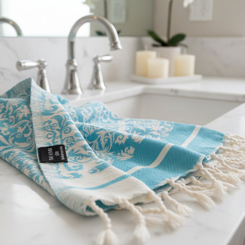 Fleurs Fouta Towel | Floral Damask 100% Cotton | The Fouta Spa