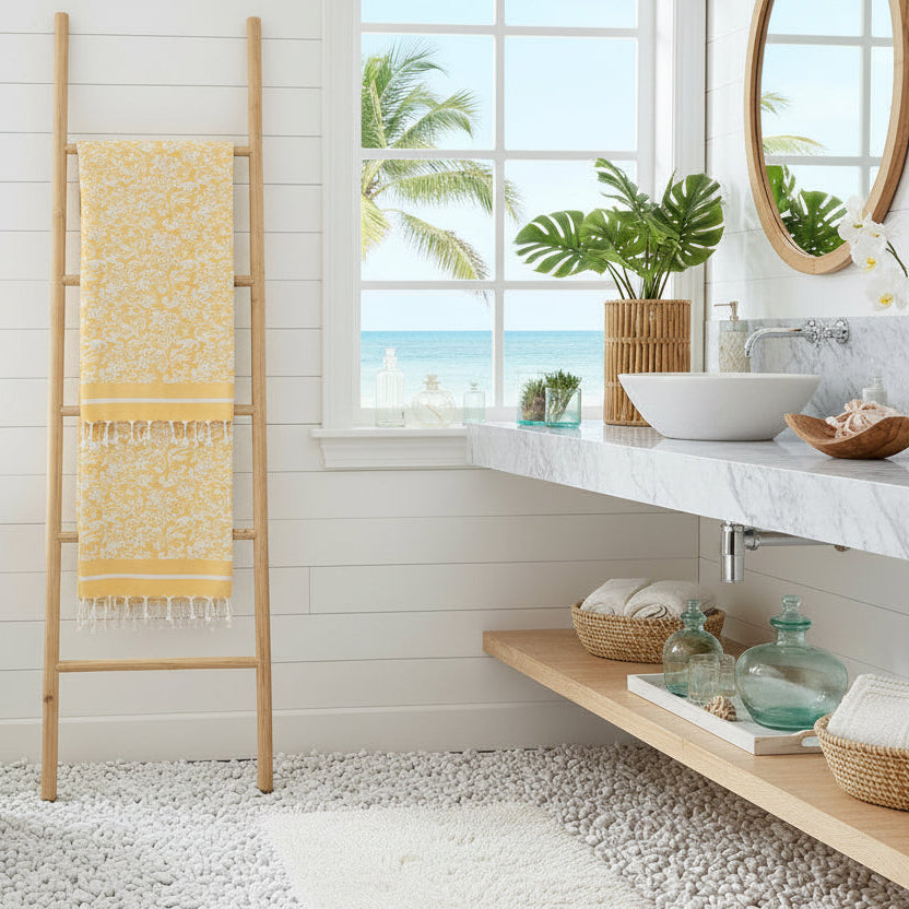Fleurs Fouta Towel | Floral Damask 100% Cotton | The Fouta Spa