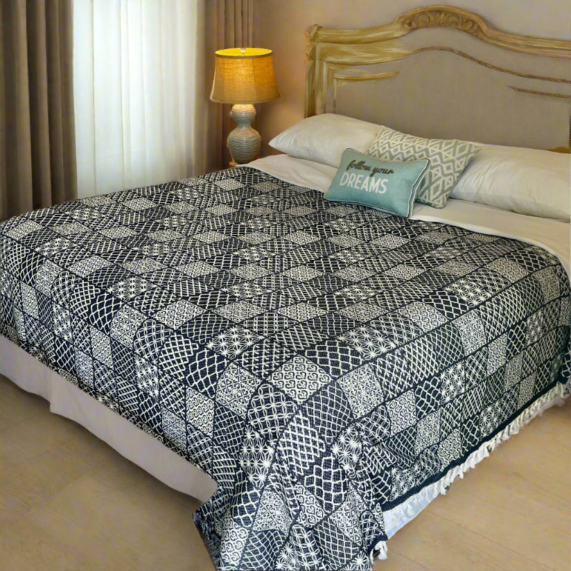 Mosaic XXL Fouta Bedspread - King Size 94"x114" Reversible