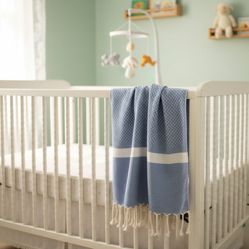 Denim β Saida Fouta Towel in Denim β Herringbone Weave, 100% Recycled Cotton, Loomed in Tunisia