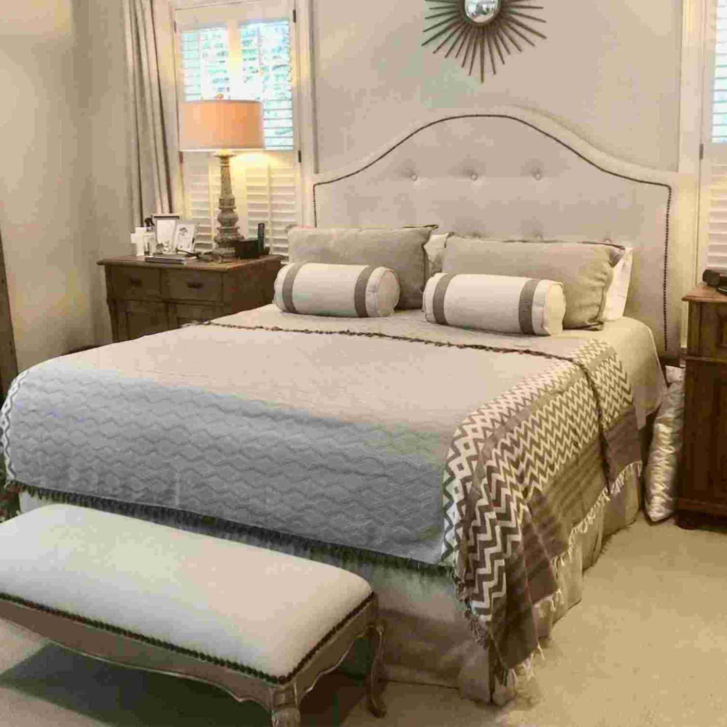 XXL Zig-Zag Fouta Bedspread - 100% Cotton Damask Weave for Queen & King Beds