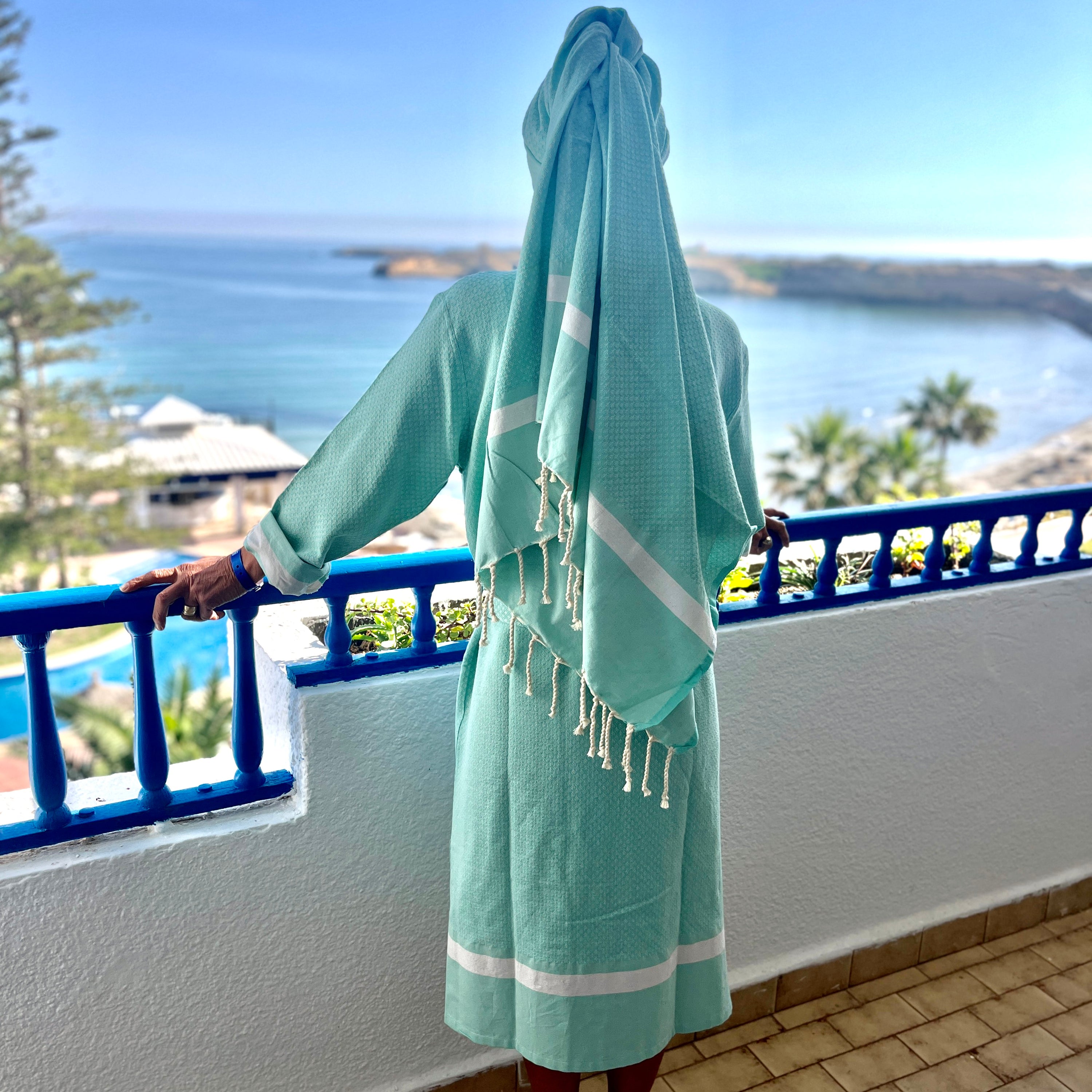 Super Absorbent and Soft. The robes are made from our Fouta towels. Light Weight, the towels are perfect to dry Hair too.