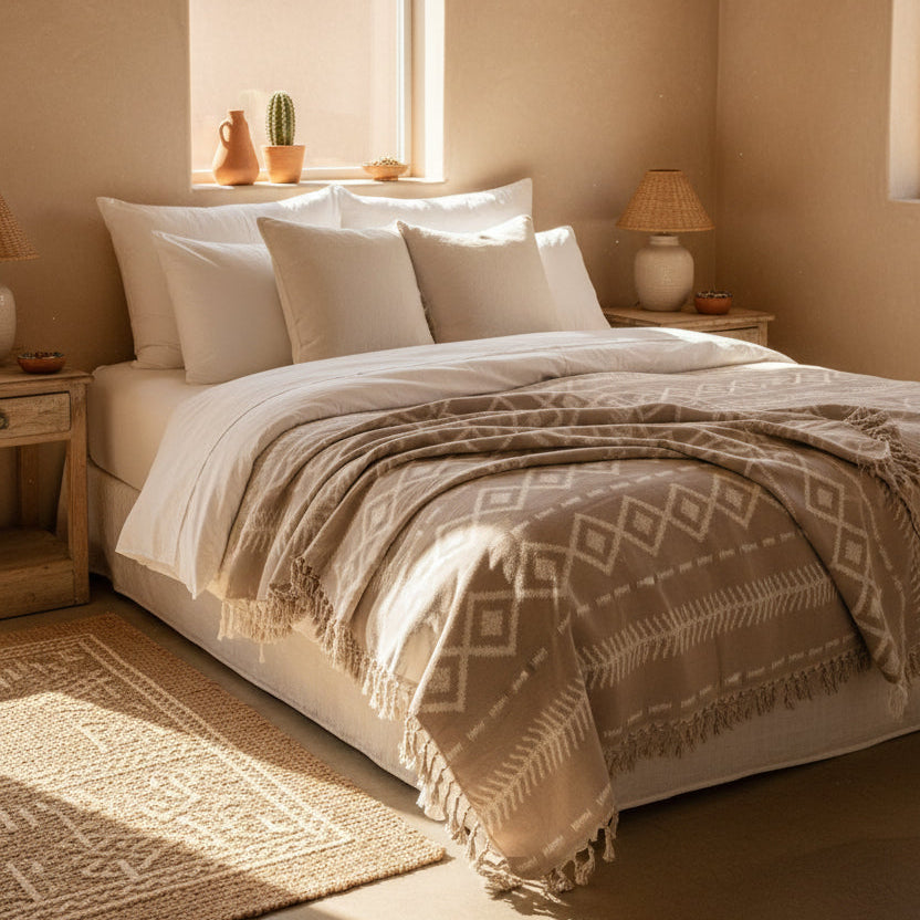 XL Heirloom Cotton Bedspread &amp; Sofa Cover | Damask Weave – The Fouta Spa