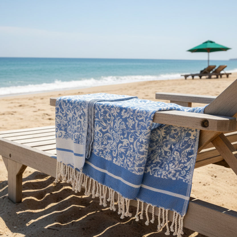 Fleurs Fouta Towel - Damask Weave 100% Cotton