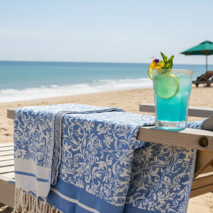 Fleurs Fouta Towel | Floral Damask 100% Cotton | The Fouta Spa