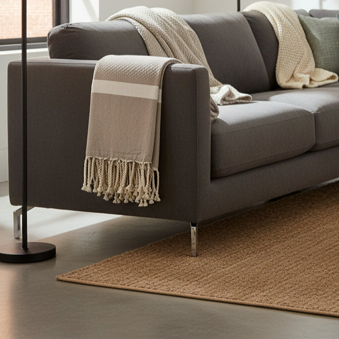 Taupe → Saida Fouta Towel in Taupe — Herringbone Weave, 100% Recycled Cotton, Loomed in Tunisia
