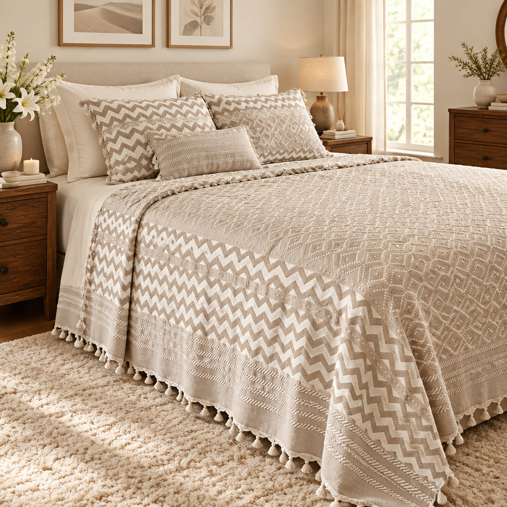 XXL Zigzag Bedspread Set with 2 Shams